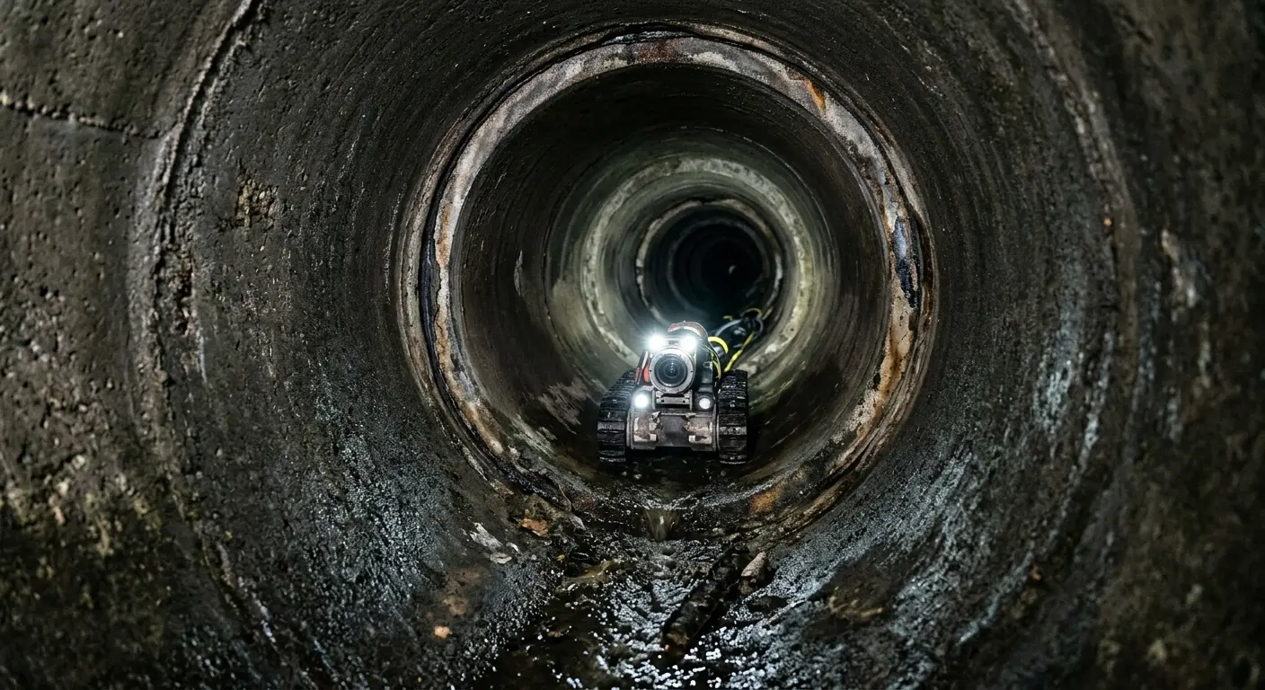 Robotic sewer camera inspecting pipe interior for Drain Snake Service in Taft